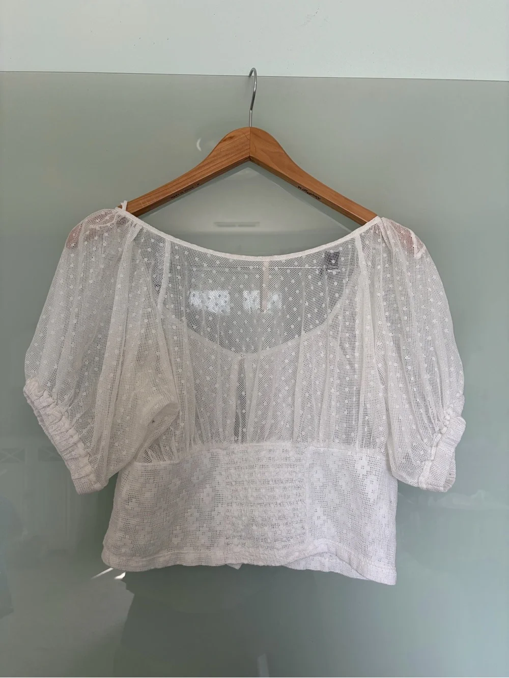 Free People White Sheer Milkmaid Short Sleeve Blouse